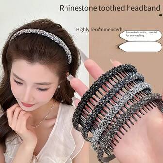 4 Colors: Black, Silvery, Gray, And Navy Blue. Shimmering Diamond-Encrusted, Serrated, Slip-Resistant Face-Washing Headband, Versatile, High-End Adult Hair Accessory, Fine Hair Clips, Head Ornaments Darbiny Hairband Disposable Colorful Hair, Hair Accessories For Women, Hair Clips For Women, Hair Accessories For Women Elegant