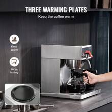 12 Cups Commercial Drip Coffee Maker, Coffee Maker Machine With 3 Glass Carafes And 3 Warmer Plates, Stainless Steel Pour Over Coffee Brewer For Restaurant, Office, Cafe - 15.94 X 15.94 X 18.11 In - View 3