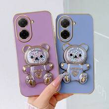 直边抱熊纯色时尚防震轻薄防滑极简流沙卡通糖珠熊可折叠支架手机壳，兼容三星 Galaxy S26-S20、A02S-A07、A11-A17/A20-A70，兼容 Redmi Note 7/8/9/10/11/12/13/14/15/A5/A3/A2/A1/9/10/12/13C/14C/15C，OPPO，荣耀 MAGIC 5/6/7 LITE，HW，Realme，Reno - 紫色 - 查看 8