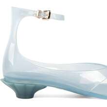 Agodor Jelly Thong Heeled Sandals For Women,Clear Flip Flop Low Kitten Heels For Women Square Open Toe Strappy Summer Casual Beach Adjustable Buckle Dress SandalsChristmas - 藍色 - 查看 6