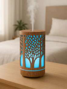 Umidificador de Ar com LED 7 Cores, Controle Remoto, Temporizador e Design Madeira – 200mL USB