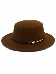 1 件男女通用纯色羊毛毡宽边帽，法式简约复古优雅平顶帽，休闲街头风格百搭羊毛毡巴拿马帽，适合派对、活动和日常穿着，秋冬 - MZ517 - 查看 13