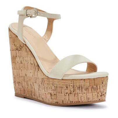 Truffle Collection Women's Buckle Strap Wedge Sandals In Bone Polyurethane - Size UK 3-8 / EU 36-41 / US 5-10 - Shipped Directly From The UK- Delivery In 3-5 Days! - Ladies Comfortable Platform Summer Shoes With Open Toe And Adjustable Fit, Stylish Everyday Footwear For Holidays, Parties Or Casual Wear