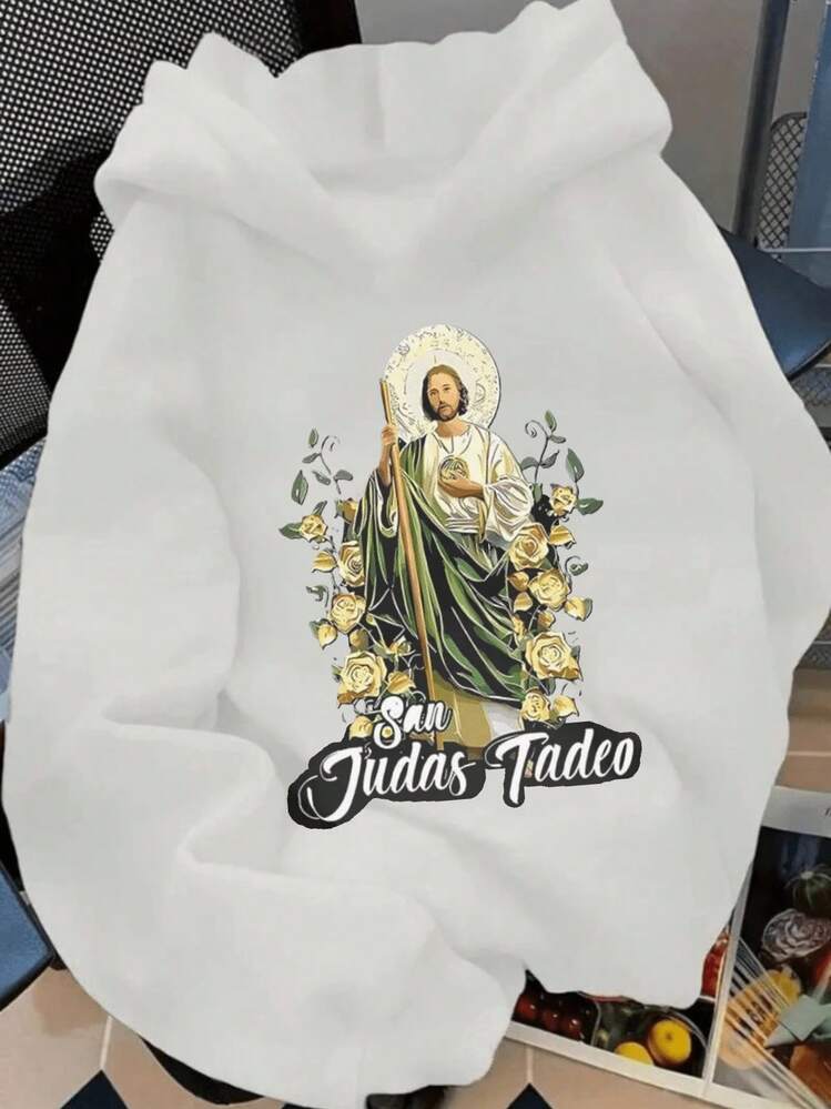 Sudadera hoodie sweatshirt dama mujer gorro capucha manga larga estampado san juditas tadeo otoño invierno - Blanco - Añade 1