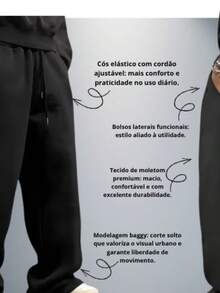 Men's Plain Baggy Sweatpants, Streetwear Style, Comfortable, Premium Style, Loose Fit, Casual, Modern And Soft. - màu đen - Xem 9