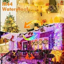 240 LED 88 pies Luces de cadena conectables para interiores y exteriores, luces blancas cálidas con efecto de parpadeo, con temporizador, para dormitorio, aula, boda, árbol, patio y decoración - Blanco cálido ⇋ Multicolor + 240 LED - Ver 4