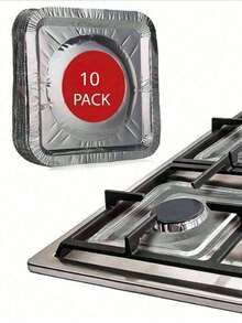 10/20片装加厚一次性铝箔燃气灶防油溅罩，方形耐高温燃气灶防水防油罩，厨房灶台清洁垫，燃气灶防油垫，锡纸环燃气灶铝箔 - 銀色 - 查看 9