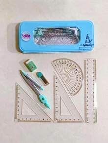 Juego de herramientas de dibujo de lata de metal surtido, incluye compás, transportador y otros instrumentos matemáticos, útiles de papelería prácticos adecuados para tareas de estudiantes, dibujo de ingeniería, aprendizaje diario, resalta múltiples opciones para entusiastas del dibujo, combinación de herramientas de dibujo profesional - Multicolor - Ver 7