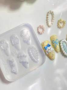 1PC 3D Silicone Nail Molds, Cute French Cake Cream Nail Carving Mold, Happy Birthday Nail Design Creamy Bow Hearts Charms Clear Modeling Templates Mold For Women Girls - Clear - View 6