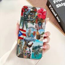 2026Una Funda Para Teléfono Puerto Rico Collage Art Funda para iPhone 11/12/13/14/15/16 Pro Max Plus TPU a prueba de golpes, ligera, de viaje, multicolor - Negro - Ver 4