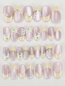 Bộ 30 miếng dán móng tay acrylic hình oval/kiểu Pháp ngắn, họa tiết hoa, vừa vặn hoàn hảo. Bộ dụng cụ làm móng bao gồm 1 lọ sơn gel và 1 dũa móng, phù hợp cho nữ giới sử dụng hàng ngày khi đi làm, học tập và gặp gỡ, cũng thích hợp cho các bữa tiệc, lễ hội và sử dụng hàng ngày vào mùa thu/đông. - Nhiều màu - Xem 3