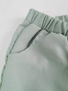 Toddler Boys' Leaf Print Short Sleeve Outfit, Comfortable & Fashionable Top And Khaki Shorts, Suitable For Playground, Park And Daily Wear - Mint Green - View 8