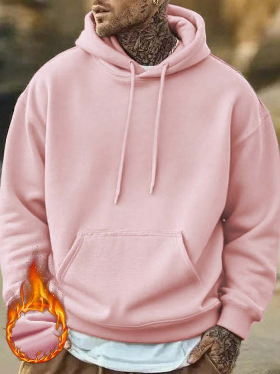 sweat-shirt à capuche décontracté en polyester pour hommes, couleur unie, manches longues, épaules tombantes, cordon de serrage, poche, automne/hiver, rentrée scolaire
