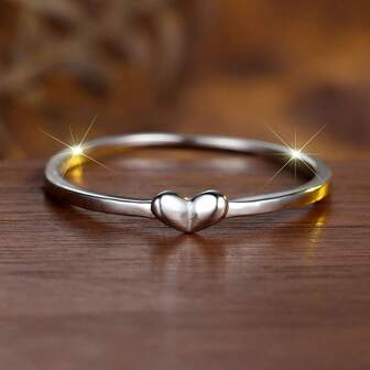 1pc S925 Silver Minimalist Small Heart Ring, Fashionable & Versatile Petite Design, Jewelry Gift Suitable For Daily Wear And Parties