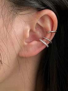 17KM 3pcs/set Glamorous Cubic Zirconia Decor Ear Cuff For Women For Daily Decoration - Silver - View 5