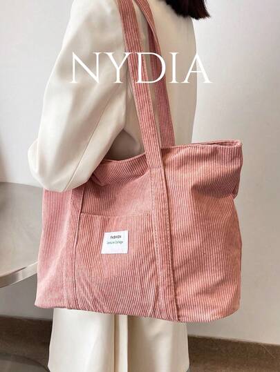Large Capacity Solid Color Simple Corduroy Tote Bag, Tote Bags For Students, Multiple Compartments, Perfect For Beach, School, Work & Daily Use, Literary School Bag For Teens, Book Bag For Women Or Students, Perfect For Books, Shopping, Back To School And More, Perfectly Matching With Fall Outfits Women