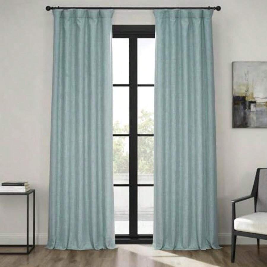 HPD Half Price Drapes - Cortinas de Lino sintético para Sala de Estar (1 Panel), 50 de Ancho x 84 de Largo, Cortinas texturizadas para oscurecer la habitación para recámara, 84 Pulgadas de Largo(127An x 304.8Al cm (1 Paneles) Cardo marino) - Multicolor - Ver 1