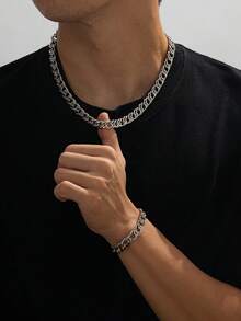 Necklace+Bracelet - Men's Simple Hip Hop Daily Plain Chain Necklace Bracelet Jewelry Set (No Gift Box) - Set - View 1