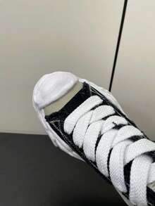 MMY 2025新款经典防滑耐磨轻便低帮板鞋，男女校园情侣款，黑白配色 - 黑色 - 查看 5