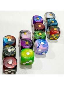 10pcs/Pack Best Seller Marble Acrylic Polka Dot Dice, Dual-Color Dice, 16mm Rounded Square Multicolor Checkerboard Game Accessories, Suitable For Tabletop Games, Entertainment, Parties - Multicolor - View 2