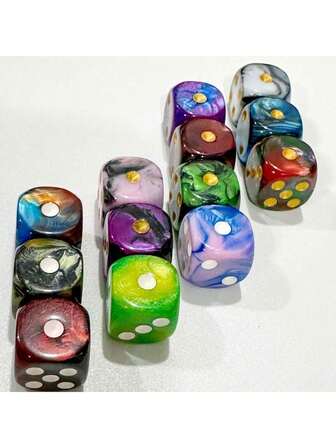 10pcs/Pack Best Seller Marble Acrylic Polka Dot Dice, Dual-Color Dice, 16mm Rounded Square Multicolor Checkerboard Game Accessories, Suitable For Tabletop Games, Entertainment, Parties