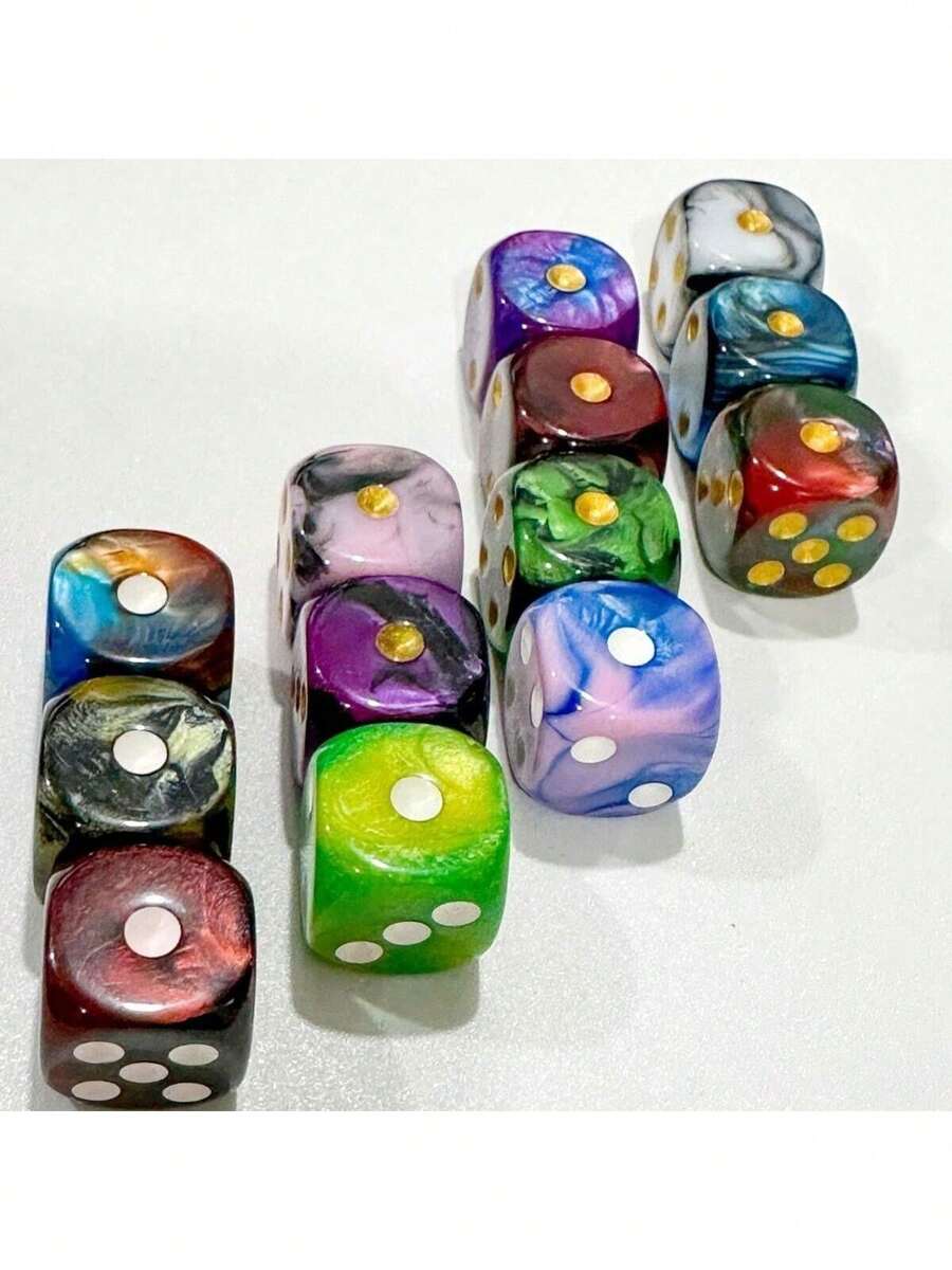 10pcs/Pack Best Seller Marble Acrylic Polka Dot Dice, Dual-Color Dice, 16mm Rounded Square Multicolor Checkerboard Game Accessories, Suitable For Tabletop Games, Entertainment, Parties