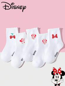 Disney 1/5/10双装春夏儿童/女童蕾丝袜，可爱卡通米奇/米妮图案，时尚柔软透气，适合返校、校园、运动、课堂、新学期等场合，学生适用。 - 彩色 - 查看 1