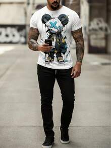 男士朋克熊印花短袖T恤和裤子套装 - 彩色 - 查看 1