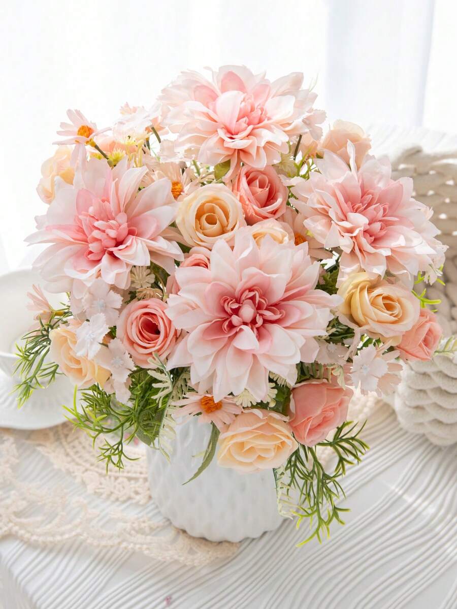 1/80 Stück künstliche Rose & Dahlie Blumen, geeignet für Heim-Dekoration, Hochzeitsdekoration, Tischdekoration, Frühlingsdekoration, Raumdekoration, Balkondekoration, Küchendekoration, Esszimmer, Schlafzimmer, Wohnzimmer, Partydekoration, Brautstrauß, Geburtstagsparty, Wanddekoration, Hausdekoration, Geburtstagsgeschenk, Gartendekoration Outdoor, Valentinstag und weitere Anlässe - Pink - Übersicht 1