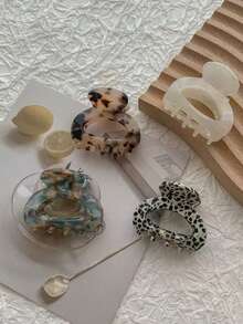 4个复古醋酸纤维发爪夹，豹纹和大理石纹迷你发夹，防滑时尚发饰，适合中短发日常及派对造型，女士适用，圣诞礼物，女士礼物，成人礼物，成人圣诞礼物，女士配饰，圣诞礼物，成人发饰，女士礼物创意，女士美容礼物，沙滩发夹 - 彩色 - 查看 3