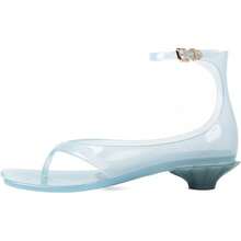 Agodor Jelly Thong Heeled Sandals For Women,Clear Flip Flop Low Kitten Heels For Women Square Open Toe Strappy Summer Casual Beach Adjustable Buckle Dress SandalsChristmas - 藍色 - 查看 5