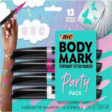 BIC BodyMark Party Pack Temporary Tattoo Marker For Skin, Premium Brush Tip, Gifts For Teens, 4 Count Pack - 白色 - 查看 1