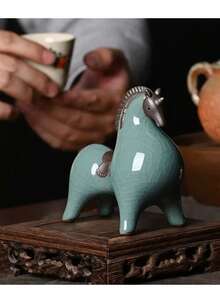 精美唐代陶瓷马雕像 - 多功能室内/室外装饰，适合家居和办公室，完美的家居饰品 - 彩色 - 查看 10