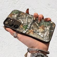 Fondo de camuflaje de árboles con hojas Impresión UV para iPhone 11/12/13/14/15/16 Plus/17 Pro Max (Regalos de Navidad seleccionados, regalos por el Día Nacional, regalos por el Día de la Independencia, regalos de San Valentín, regalos de cumplea - Negro transparente - Ver 3