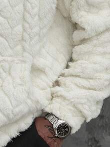 DIYIE 男士秋冬长袖保暖外套，纹理面料，抓绒内衬，秋冬长袖外套，男士简约休闲连帽开衫外套 - 杏色 - 查看 6