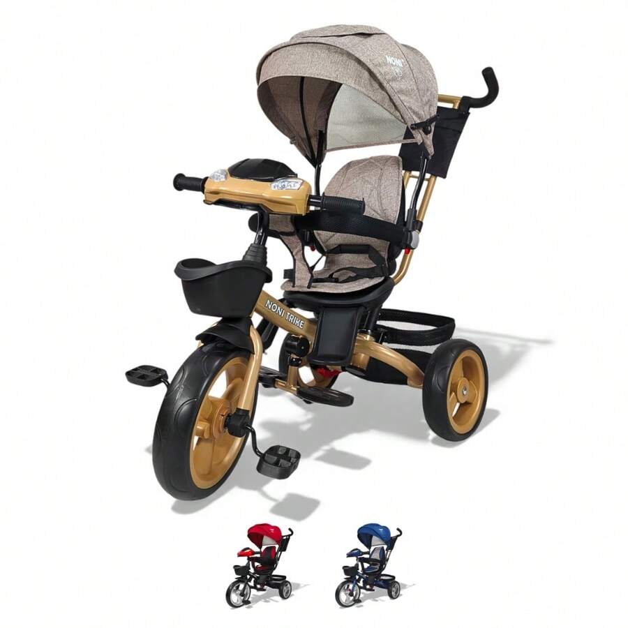 Triciclo 7 en 1 Para Niños Con Luz Sonido y Asiento Giratorio - Caqui - Ver 1