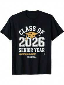 Clase de 2026, año senior, camiseta divertida de graduado 2026, camisetas casuales versátiles para todas las estaciones y camisetas clásicas hechas de 100% algodón puro son cómodas y transpirables. - Negro - Ver 1