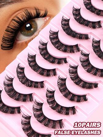 10Pairs 3D Natural Wispy Soft Faux Mink Lashes Fluffy Daily Faux Mink Eyelash For Vacation, Cat Eye False Eyelashes Natural Crisscross Eyelashes Natural Look Wispy Lashes Eyelash Extension Makeup,3DFox Eye False Eyelashes,Natural Look, Soft & Curled, Lash Extension, Dramatic Lashesstrip Lashes,Lashes,Eyelashes,Fake Lashes