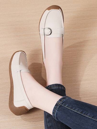 Women's Bow Decor Slip-On Loafers - PU Upper Casual Shoes, Comfortable TPR Sole, Suitable For All Seasons, Available In Beige/Black/White/Gray, Comfortable Daily Shoes | Understated Elegance | Comfortable Sole