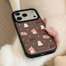 GUCADI 1pc Black & Coffee Color Puppy, Brown Puppy Design Phone Case Compatible With IPhone 15, 16, 13, 14, 11, Leather Texture, Cute, Personalized, Creative, Retro, Geometric, Cartoon, Kawaii, Niche, Ins Style - Coffee Brown - View 13