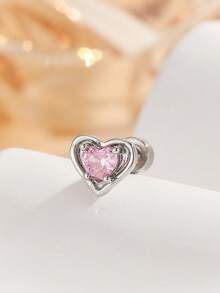 1只可爱粉色蝴蝶锆石不锈钢耳骨耳环，适合日常通勤、节日派对、度假佩戴及作为礼物 - 銀色 - 查看 3