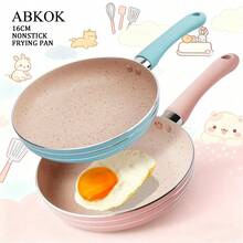 Mini 16cm Aluminum Non-Stick Frying Pan, Lightweight & Fast Heating, Suitable For Single Serving Cooking On Gas Stove - Pink - View 9