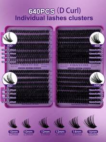 640 Clusters Lashes D Curl Individual Eyelashes Kit, Diy At Home Fake Lashes Set, Beginner Friendly, Lashes+Tweezers+Mascara Wands+Eyes Glue, Diy At Home, Easy To Use, Long Lasting False Lashes Extensions, Soft And Natural Look&Fluffy Thick Mixed Style High Capacity False Eyelashes With Bond And Seal, Tweezers, Brush, Suit For Makeup Starter, Diy Eyes Makeup Beauty - Multicolor - View 7