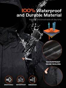 RODEEL Chaqueta de lluvia para pesca de hombres, a prueba de viento y transpirable de secado rápido, diseño de múltiples bolsillos, puños con , pantalones con peto ajustables, opción ideal para entusiastas del aire libre en color negro - Negro - Ver 5