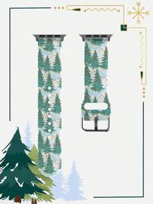 1pc Christmas Light Blue Cloud Background Golden Star Decorated Pine Tree Soft Elastic Breathable Wristband Replacement Watch Band Compatible With Samsung, Garmin, Honor Smartwatches, 38mm 40mm 41mm 45mm 44mm 42mm 46mm 49mm, Fashionable Casual Multi-Color Silicone Watch Band Compatible With Apple Watch Ultra SE/11/10/9/8/7/6/5/4/3/2/1 - Multicolor - View 14