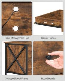 HEXCELEN TV Cabinet With 4 Drawers, TV Stand For TVs Under 65 Inches, With 2 Open Compartments, 40 X 147 X 50 Cm, TV Cabinet For Living Room, Bedroom, Vintage Brown-Black - 鏽棕色 - 查看 6