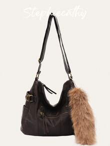 STEPHIECATHY 女士奢华休闲水洗PU皮革单肩包，多功能口袋，拉链封口，可调节长肩带，斜挎包，大容量，休闲百搭，适合通勤、日常使用、上学、购物、旅行，男女皆宜，时尚街头风，女士佳礼。 - 彩色 - 查看 18