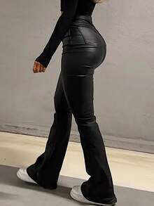 NVFelix 女士高腰修身喇叭裤，优雅时尚，Y2K户外风格，休闲配色，适合春夏穿着，黑色新款 - 黑色 - 查看 8