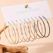 5 pares de pendientes de aro redondos lisos y grandes, de estilo elegante y casual, adecuados para el uso diario de las mujeres - Multicolor - Ver 2