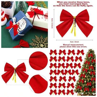 144 Moos para rbol de Navidad Adornos de Lazo de rbol Navideos para Suministros de Decoracin Colgante Adornos de Hogar Rojo